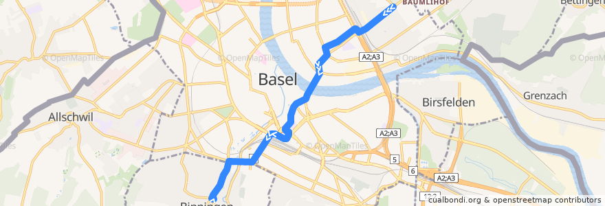 Mapa del recorrido Tram 2: Eglisee => Binningen Kronenplatz de la línea  en Basileia.