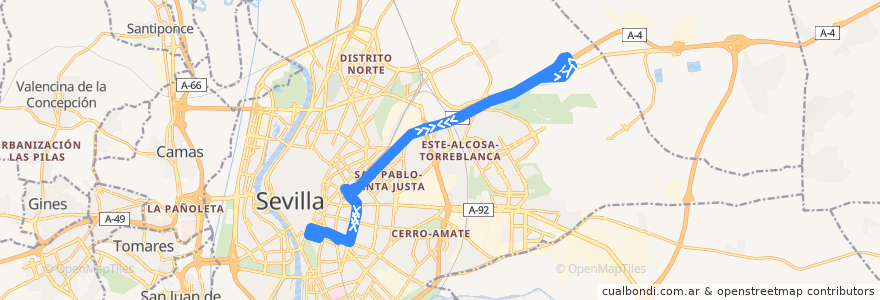 Mapa del recorrido Bus Aeropuerto de la línea  en セビリア.