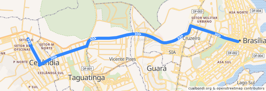 Mapa del recorrido 382 - Setor O/Rodoviária do Plano Piloto (via Leste/Estrutural) de la línea  en District fédéral.