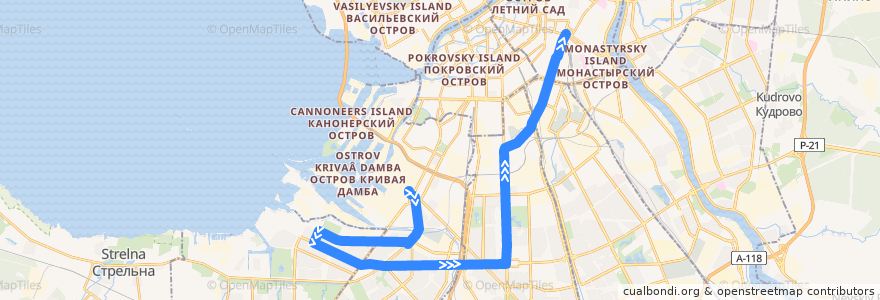 Mapa del recorrido Автобус № 26: Кировский завод => Московский вокзал de la línea  en Санкт-Петербург.