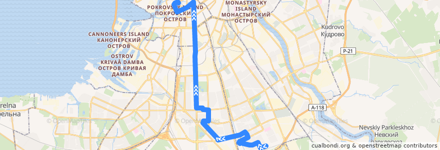 Mapa del recorrido Автобус № 50: Малая Балканская улица => Театральная площадь de la línea  en Санкт-Петербург.