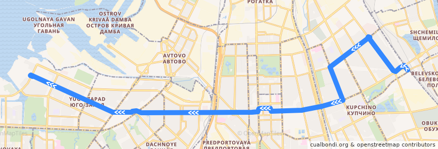 Mapa del recorrido Троллейбус № 35: ж/д станция «Сортировочная» => проспект Героев de la línea  en Санкт-Петербург.