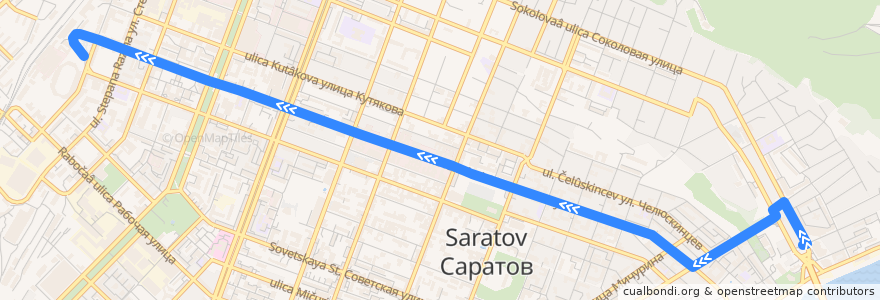 Mapa del recorrido Троллейбус 1: улица Хвесина => Железнодорожный вокзал de la línea  en Stadtbezirk Saratow.