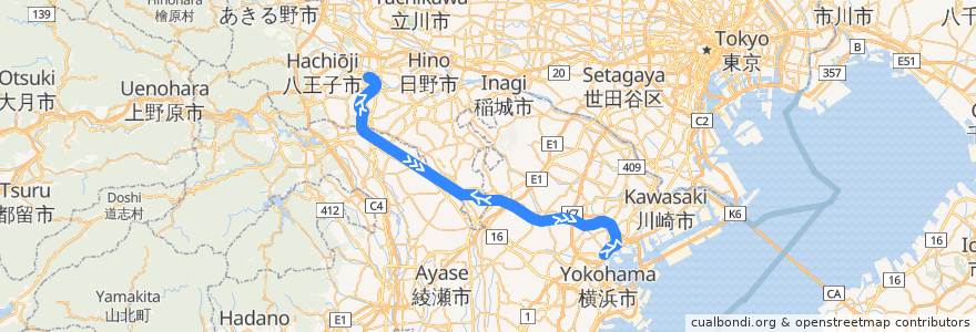 Mapa del recorrido JR横浜線 de la línea  en Japan.