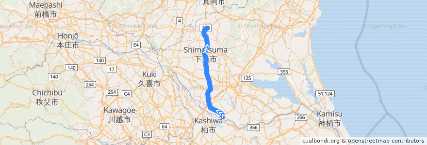 Mapa del recorrido 関東鉄道常総線（下り） de la línea  en Préfecture d'Ibaraki.