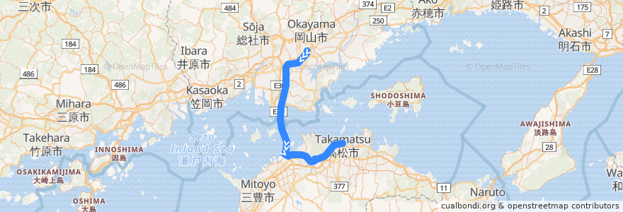 Mapa del recorrido マリンライナー (Marine Liner) de la línea  en Jepun.