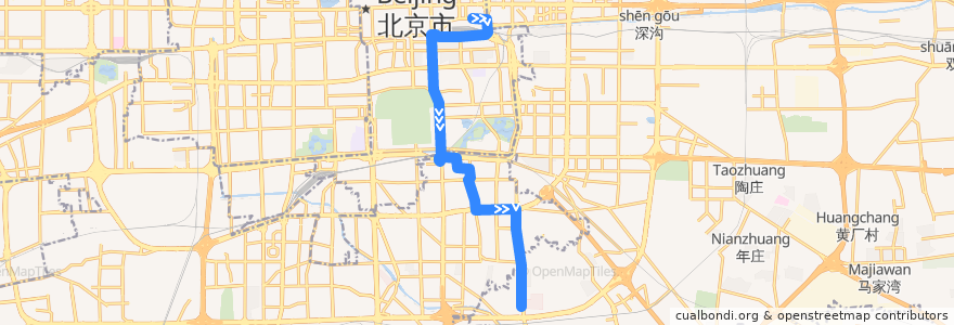 Mapa del recorrido Bus 25: 北京站东 => 城外诚 de la línea  en Beijing.