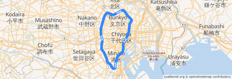 Mapa del recorrido JR山手線 de la línea  en 东京都/東京都.