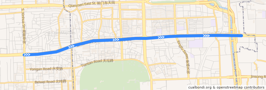Mapa del recorrido Bus 23: 虎坊路 => 朝阳半壁店 de la línea  en Pékin.