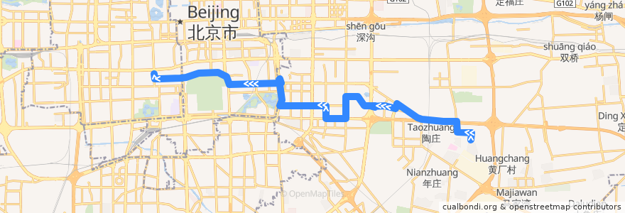 Mapa del recorrido Bus 34: 孛罗营 => 虎坊桥路口南 de la línea  en Pekin.