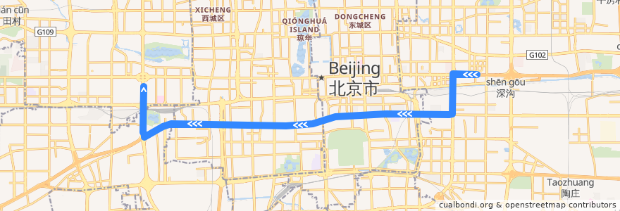 Mapa del recorrido Bus 57: 四惠枢纽站 => 公主坟南 de la línea  en Pékin.