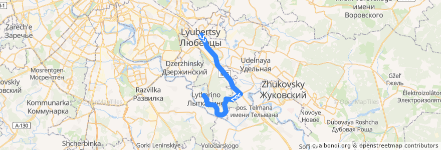 Mapa del recorrido Автобус №22: Люберцы - Островцы - Лыткарино de la línea  en Oblast Moskau.