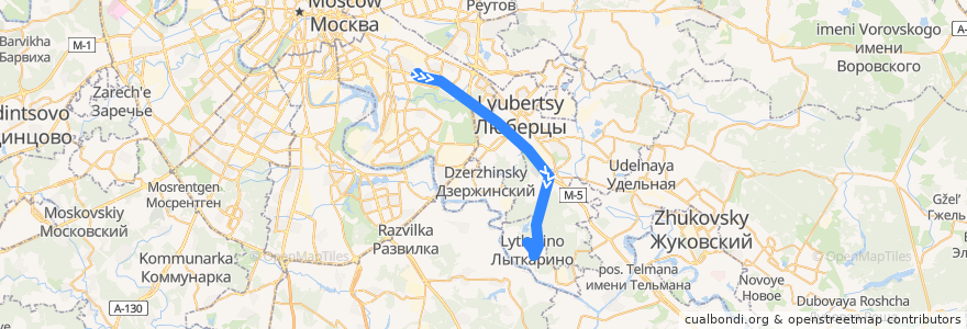 Mapa del recorrido Автобус №348: метро Кузьминки - Лыткарино de la línea  en Moscow Oblast.