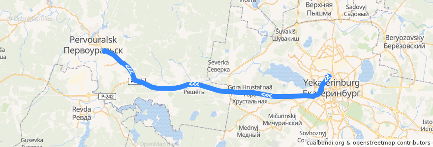 Mapa del recorrido Автобус 150. Екатеринбург – Первоуральск de la línea  en スヴェルドロフスク州.