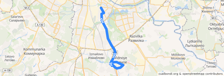Mapa del recorrido Автобус 489: Расторгуево - ПЛК - Метро Кантемировская de la línea  en 中央連邦管区.