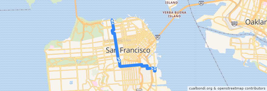 Mapa del recorrido Muni 22 outbound: The Marina => Potrero Hill de la línea  en São Francisco.