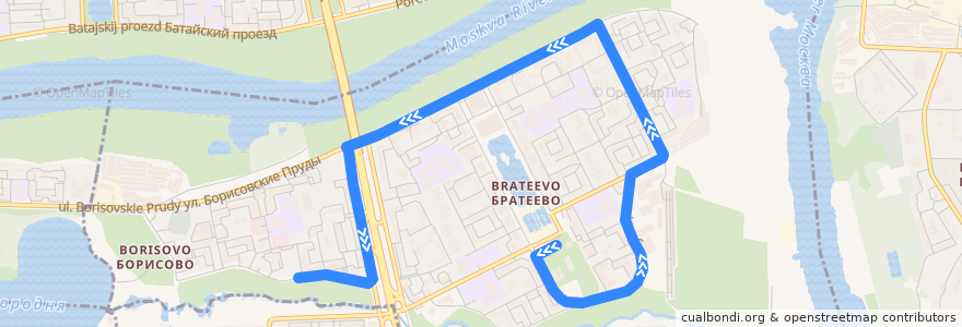Mapa del recorrido Автобус №764: 3-й микрорайон Братеева - Метро "Борисово" de la línea  en Южный административный округ.