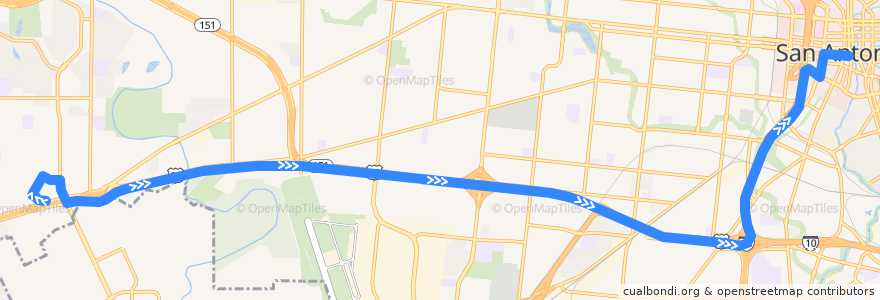 Mapa del recorrido US 90 Express de la línea  en サンアントニオ.