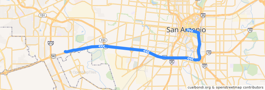 Mapa del recorrido US 90 Express de la línea  en سان أنطونيو.