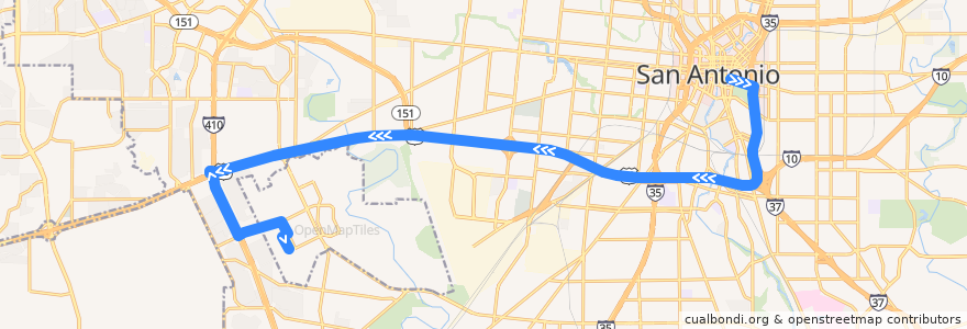 Mapa del recorrido Lackland AFB/USO Express de la línea  en سان أنطونيو.