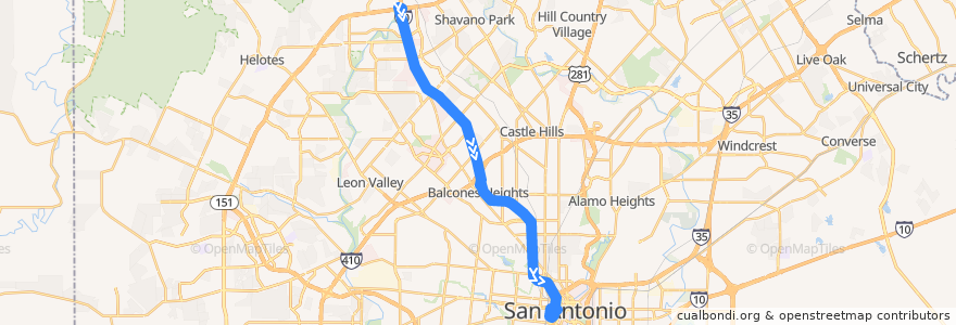 Mapa del recorrido I-10 West UTSA/Crossroads Express de la línea  en サンアントニオ.