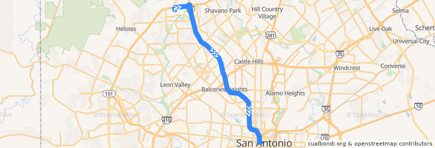 Mapa del recorrido I-10 West Fiesta Texas Express de la línea  en سان أنطونيو.