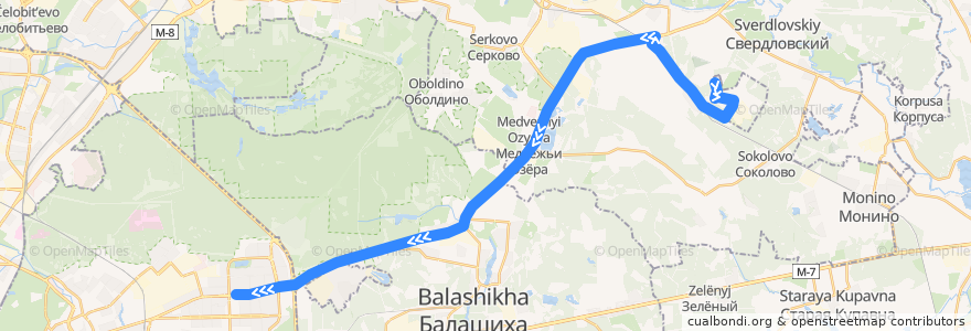 Mapa del recorrido Автобус 380: Звёздный городок => Москва (метро «Щёлковская») de la línea  en Московская область.