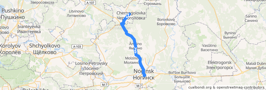 Mapa del recorrido Автобус 24э: Черноголовка — Ногинск de la línea  en محافظة موسكو.