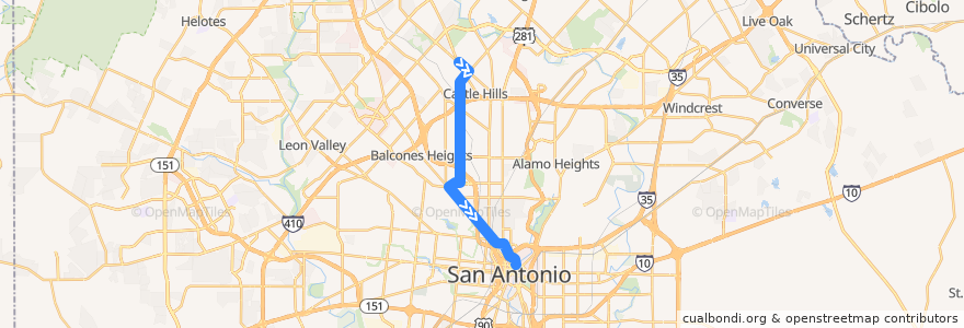 Mapa del recorrido West Avenue de la línea  en سان أنطونيو.
