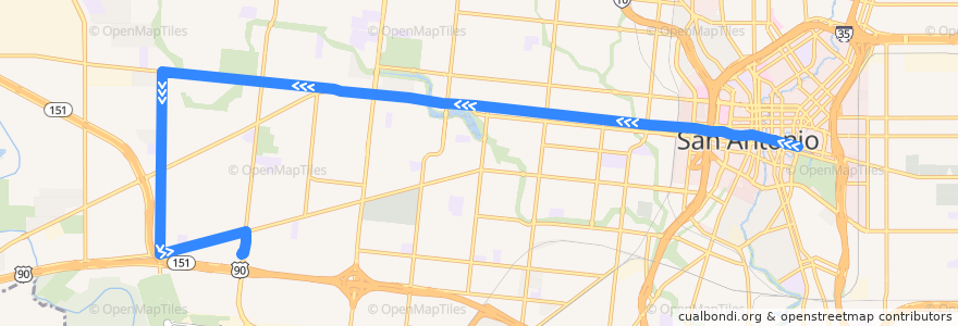 Mapa del recorrido West Commerce Frequent de la línea  en サンアントニオ.