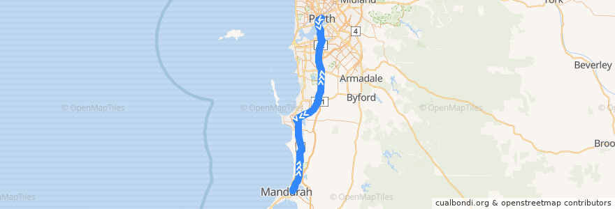 Mapa del recorrido Mandurah Line de la línea  en 西澳大利亚州.