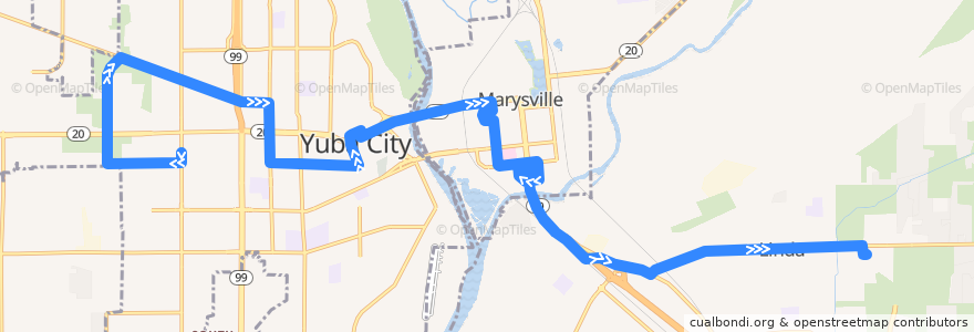 Mapa del recorrido Yuba City - Yuba College de la línea  en Kalifornien.