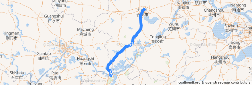 Mapa del recorrido 合九线 de la línea  en China.