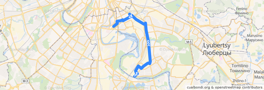 Mapa del recorrido Автобус 633: Марьино - Метро "Автозаводская" de la línea  en Юго-Восточный административный округ.
