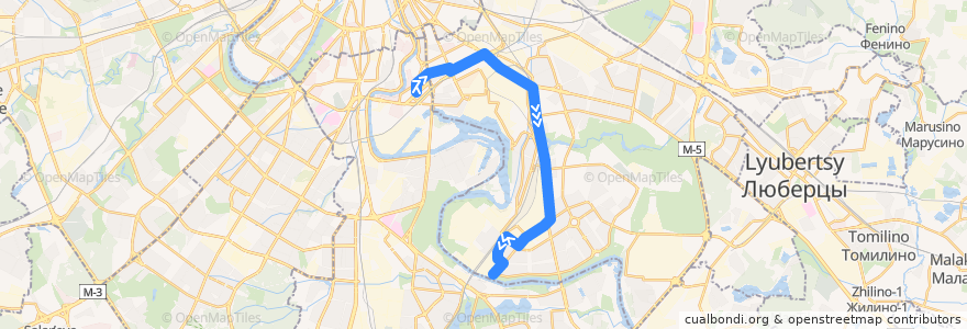 Mapa del recorrido Автобус 633: Метро "Автозаводская" - Марьино de la línea  en Südöstlicher Verwaltungsbezirk.
