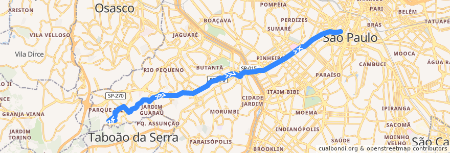 Mapa del recorrido 7545-10 Praça Ramos de Azevedo de la línea  en São Paulo.