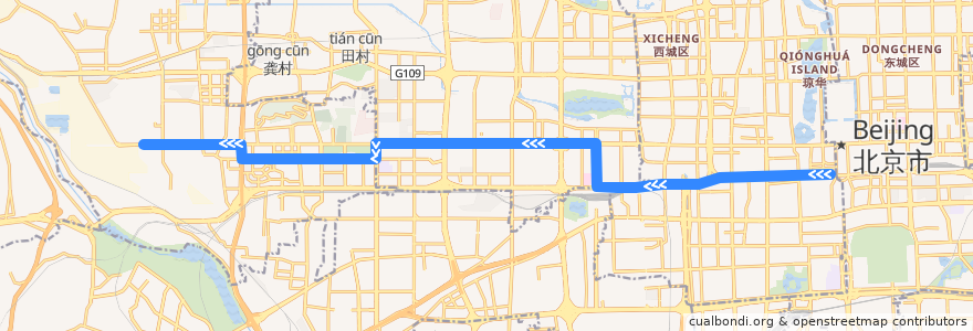 Mapa del recorrido Bus 212: 前门西 => 老古城 de la línea  en 베이징시.