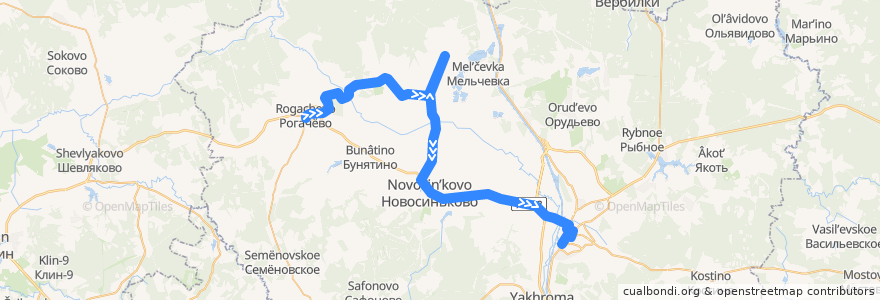 Mapa del recorrido Автобус №36: Рогачёво - Куликово - Дмитров de la línea  en Dmitrovsky District.