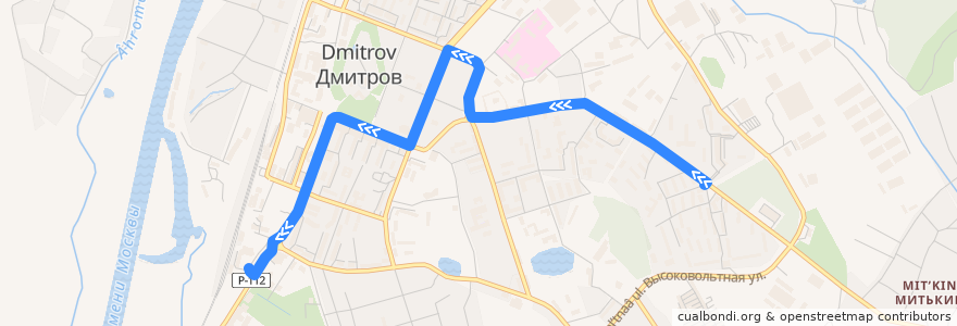 Mapa del recorrido Автобус №10: улица Космонавтов - Вокзал Дмитров de la línea  en Dmitrovsky District.