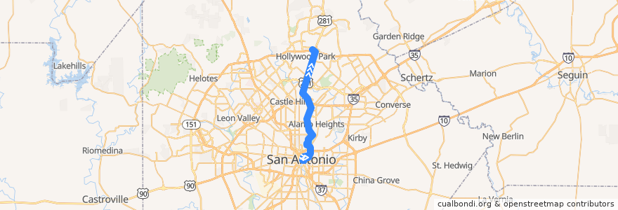 Mapa del recorrido US-281 Express de la línea  en سان أنطونيو.