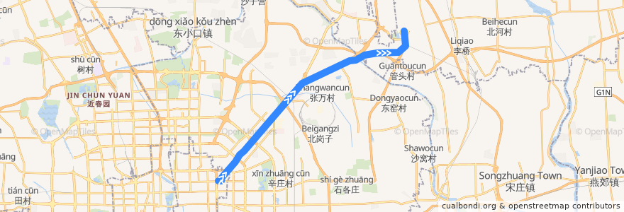 Mapa del recorrido Subway ABC: 东直门 => 首都国际机场 de la línea  en Pechino.