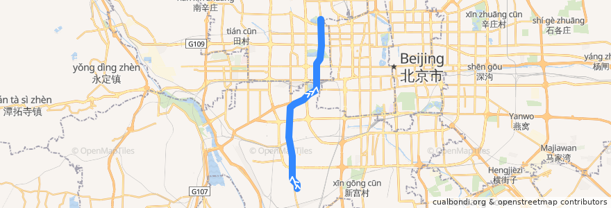 Mapa del recorrido 北京地铁9号线: 郭公庄 => 国家图书馆 de la línea  en 北京市.