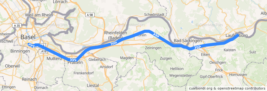 Mapa del recorrido S1: Basel SBB => Laufenburg de la línea  en Switzerland.
