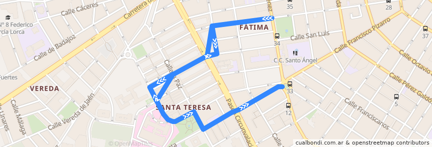 Mapa del recorrido CAMPUS-HOSPITAL PERPETUO SOCORRO de la línea  en Albacete.