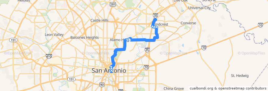 Mapa del recorrido North Saint Mary's de la línea  en سان أنطونيو.
