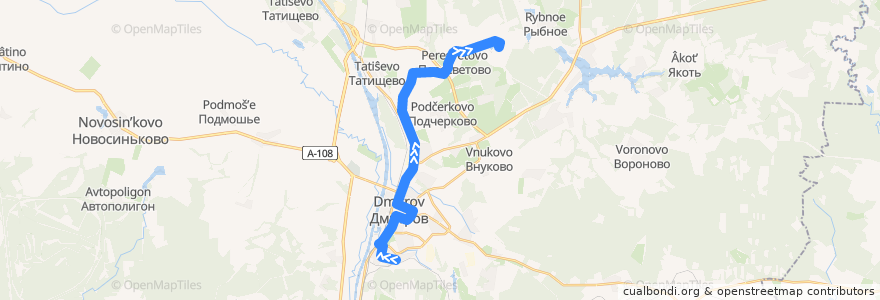 Mapa del recorrido Автобус №45: Шпилево - Дмитров - Прудцы de la línea  en Dmitrovsky District.