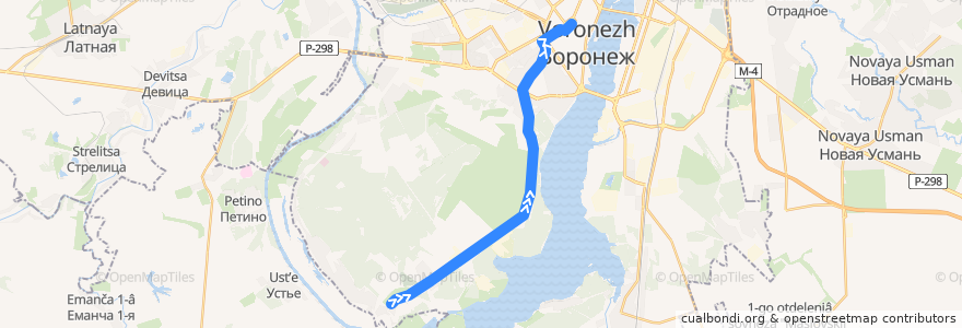 Mapa del recorrido Автобус №22Н: Шилово - Кинотеатр Спартак de la línea  en Voronezh.