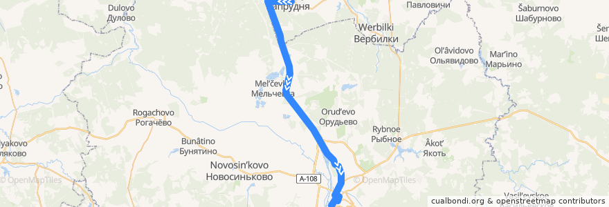 Mapa del recorrido Автобус №30: Запрудня - Ударная - Дмитров de la línea  en استان مسکو.