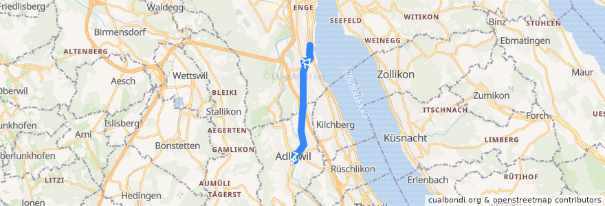 Mapa del recorrido Bus 184: Adliswil, Bahnhof → Zürich, Bahnhof Wollishofen de la línea  en Zürich.