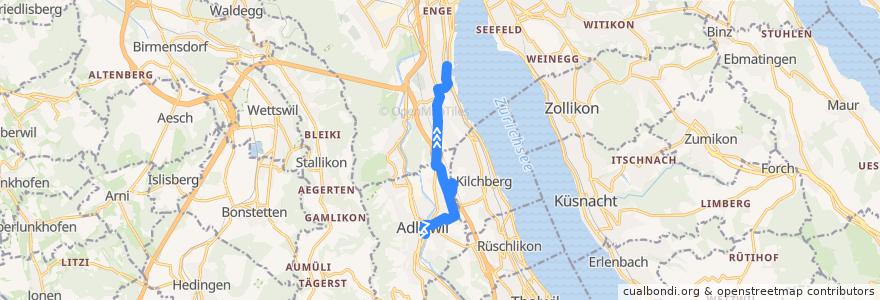 Mapa del recorrido Bus 185: Adliswil, Bahnhof → Zürich, Bahnhof Wollishofen de la línea  en Zürich.